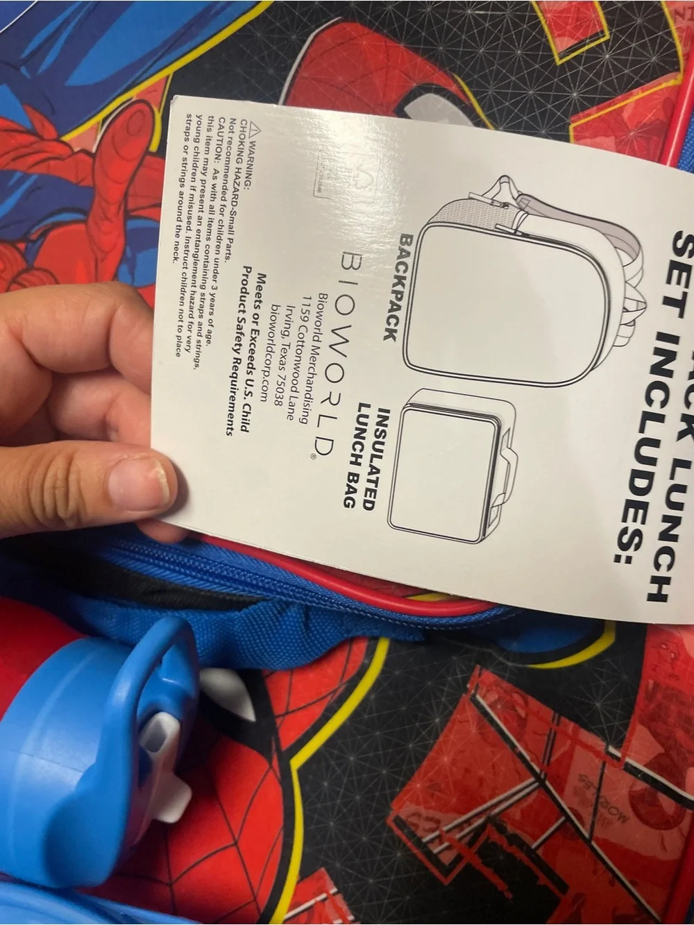 Spiderman Red and Blue Backpack Lunch Set with Bottle and Snack Box